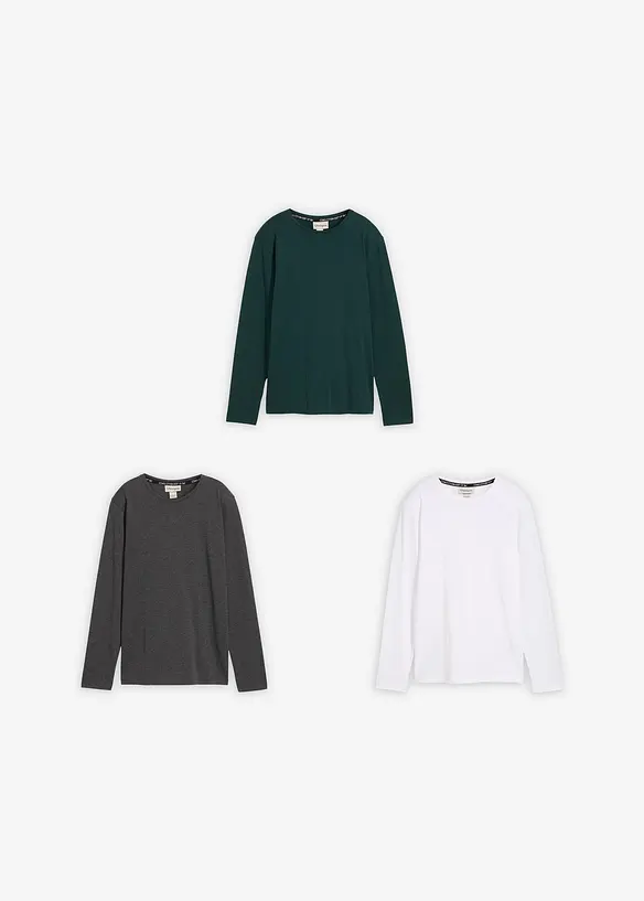 Maglia a maniche lunghe con cotone biologico (pacco da 3), bonprix