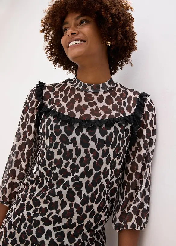 Maglia in mesh morbido con pizzo, bonprix