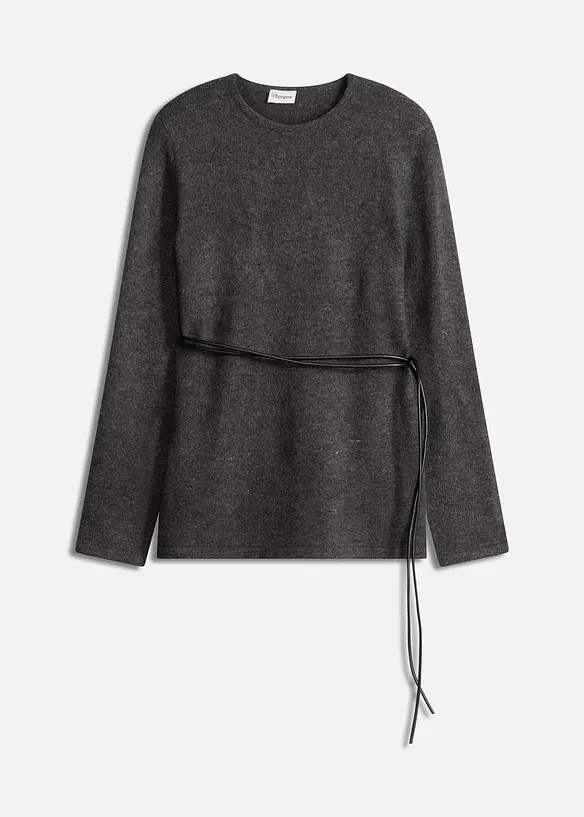 Maglia con percentuale di lana e cinturina in similpelle, bonprix