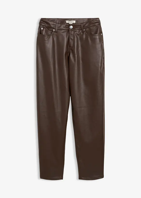 Pantaloni barrel in similpelle, vita media, bonprix