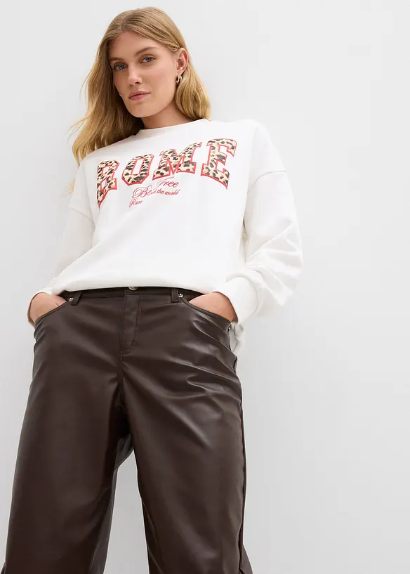 Pantaloni barrel in similpelle, vita media, bonprix