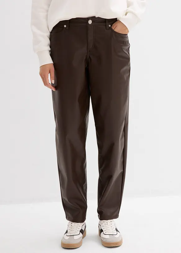 Pantaloni barrel in similpelle, vita media, bonprix