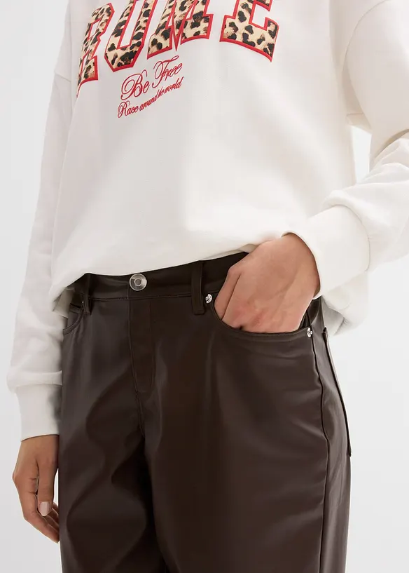 Pantaloni barrel in similpelle, vita media, bonprix