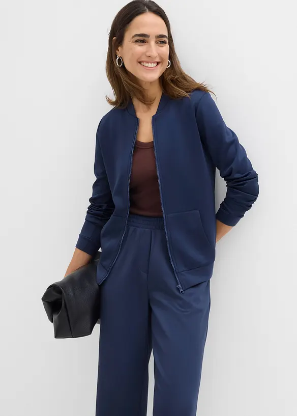 Felpa con zip in tessuto effetto neoprene, bonprix