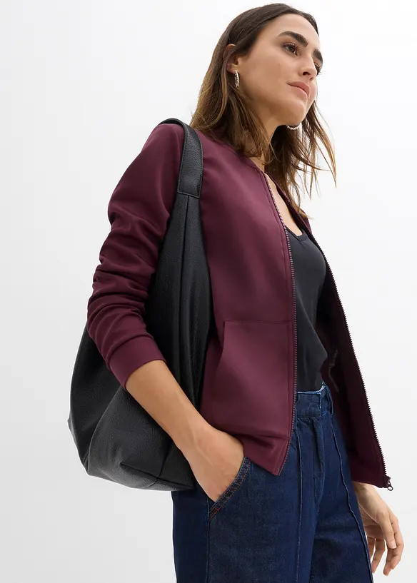 Felpa con zip in tessuto effetto neoprene, bonprix