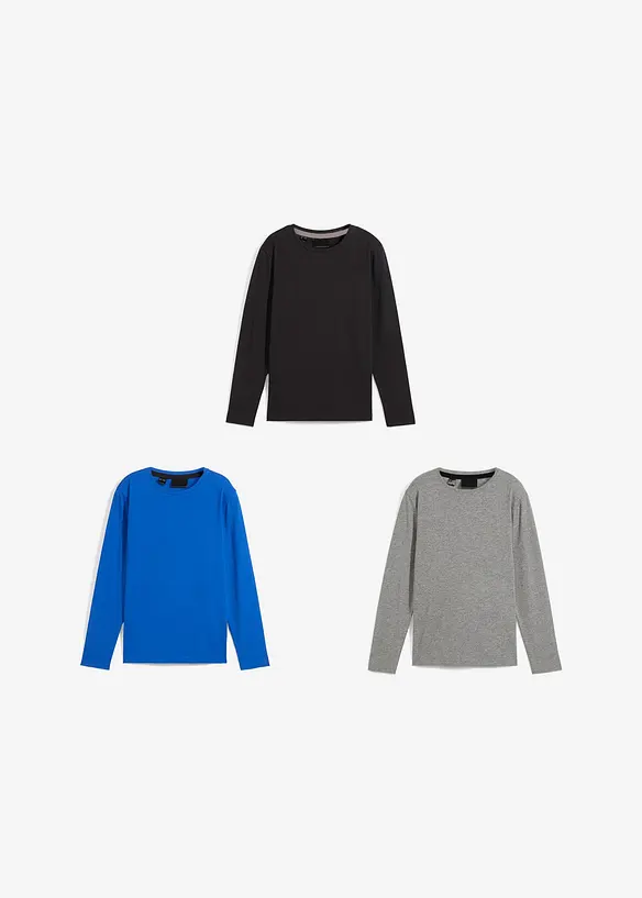 Maglia a maniche lunghe con cotone biologico (pacco da 3), bonprix