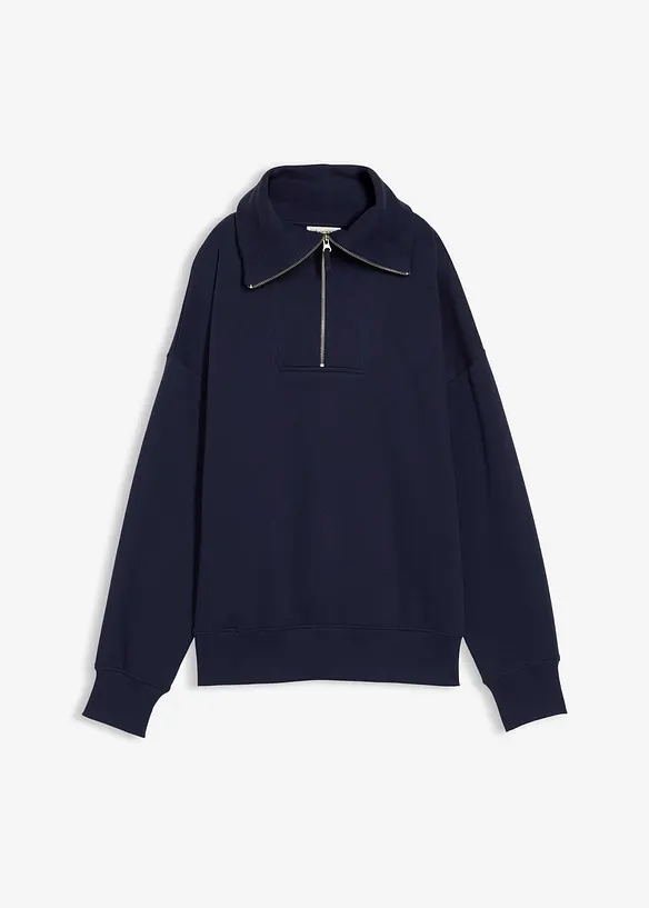 Felpa a collo ampio con zip in misto cotone morbido, bonprix