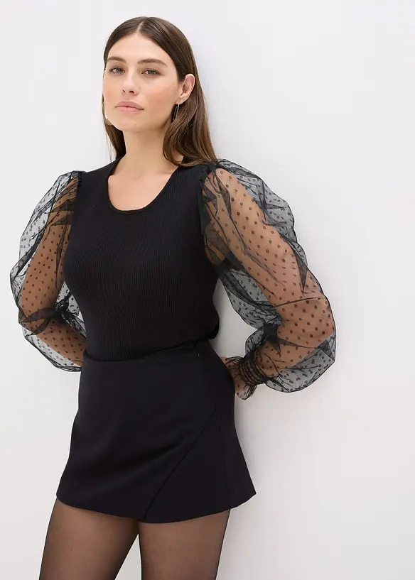 Maglione in filato fine con maniche in mesh, bonprix