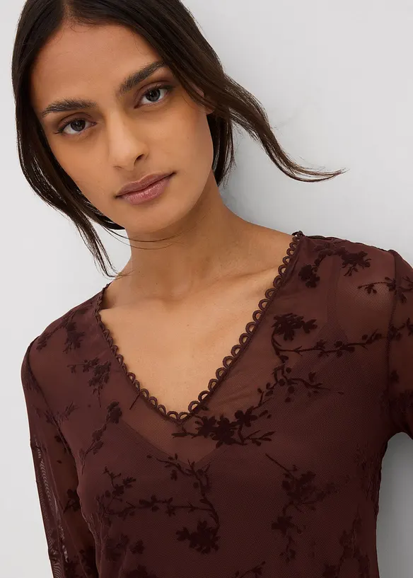 Maglia a maniche lunghe con motivo floccato, bonprix