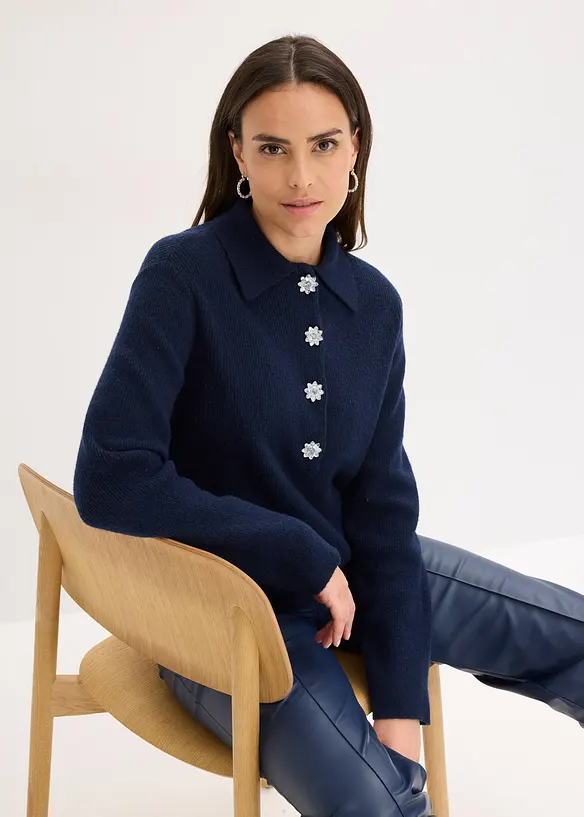 Maglione polo con percentuale di lana, bonprix