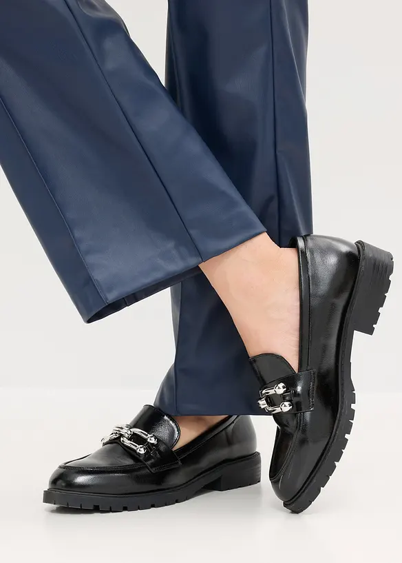 Pantaloni in similpelle con piega, wide leg, bonprix