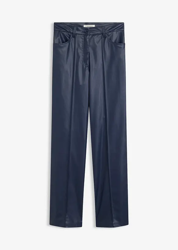 Pantaloni in similpelle con piega, wide leg, bonprix