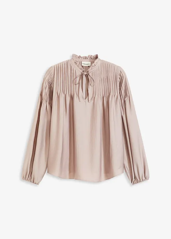 Tunica in satin lucido con pieghe cucite, bonprix