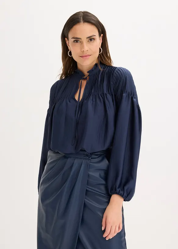 Tunica in satin lucido con pieghe cucite, bonprix