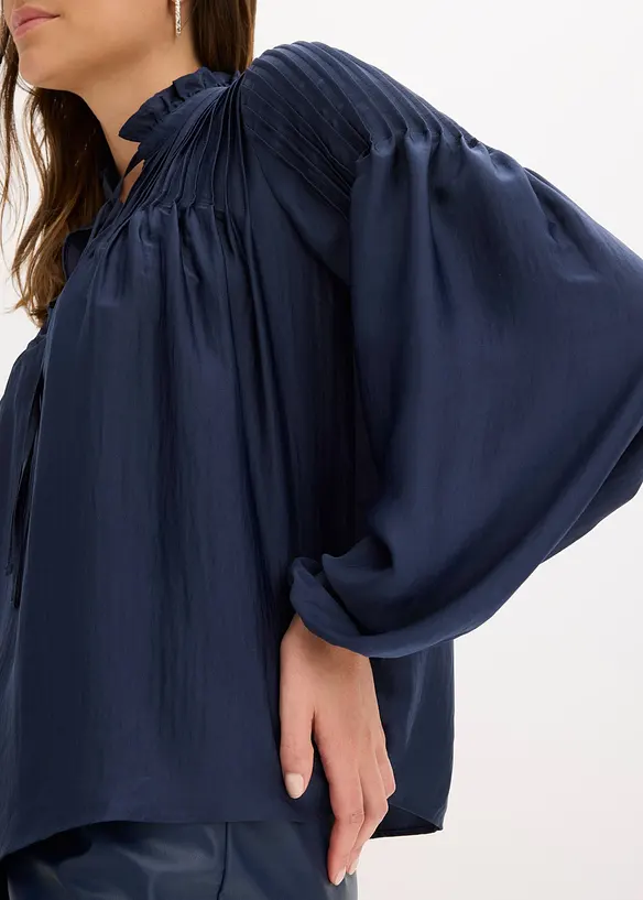 Tunica in satin lucido con pieghe cucite, bonprix