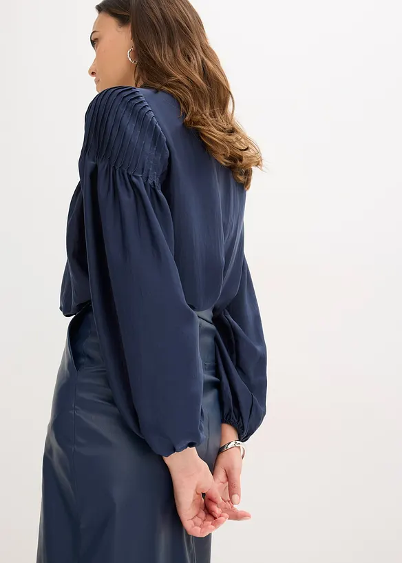 Tunica in satin lucido con pieghe cucite, bonprix