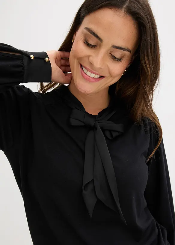 Maglia con viscosa e fiocco in satin, bonprix