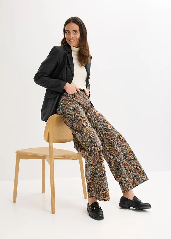 Pantaloni a gamba larga elasticizzati in misto cotone, bonprix