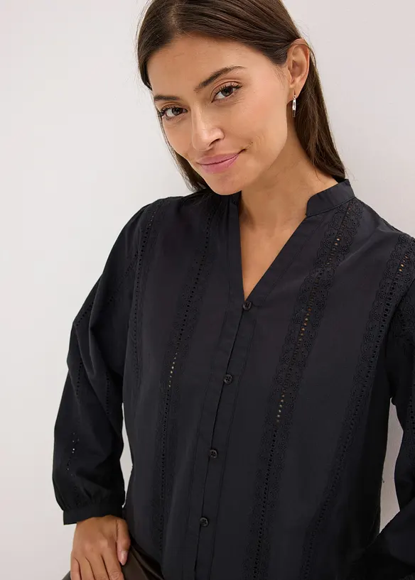 Blusa in cotone con dettagli in pizzo, bonprix