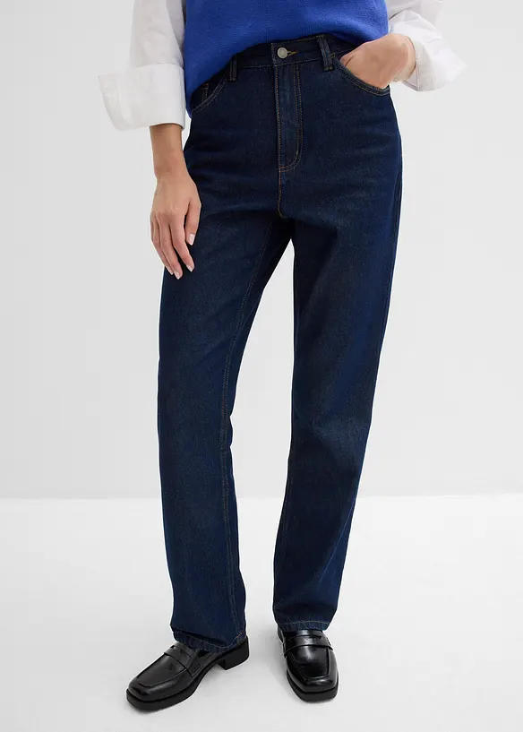 Jeans straight lunghi in cotone biologico, vita alta, bonprix