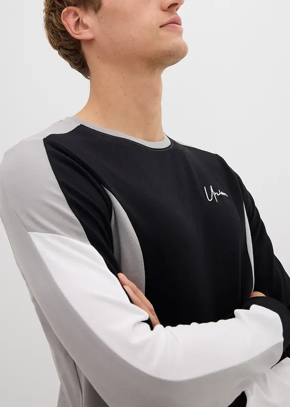 Maglia a maniche lunghe in misto cotone elasticizzato, slim fit, bonprix