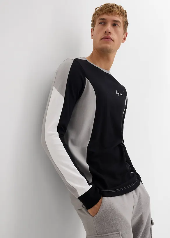 Maglia a maniche lunghe in misto cotone elasticizzato, slim fit, bonprix