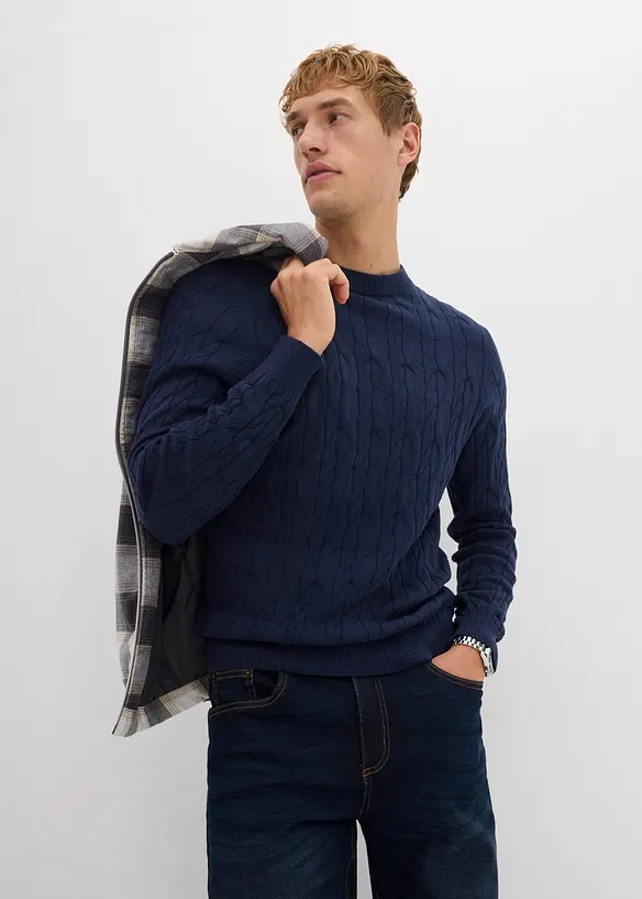 Maglione a trecce in puro cotone biologico, bonprix