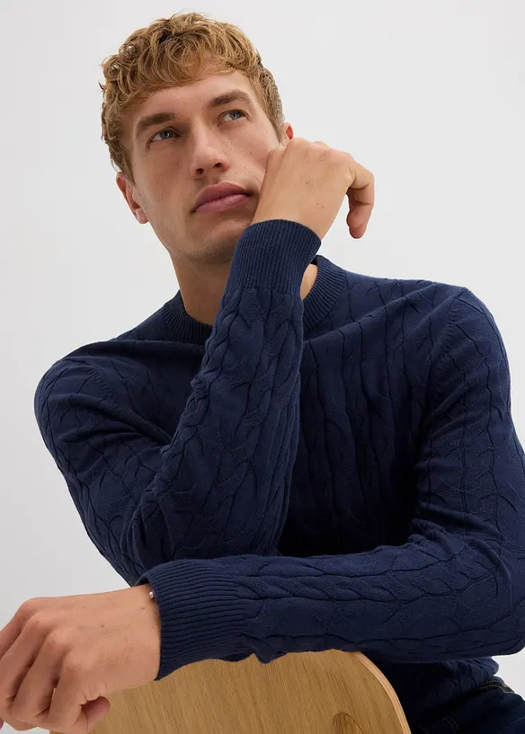 Maglione a trecce in puro cotone biologico, bonprix
