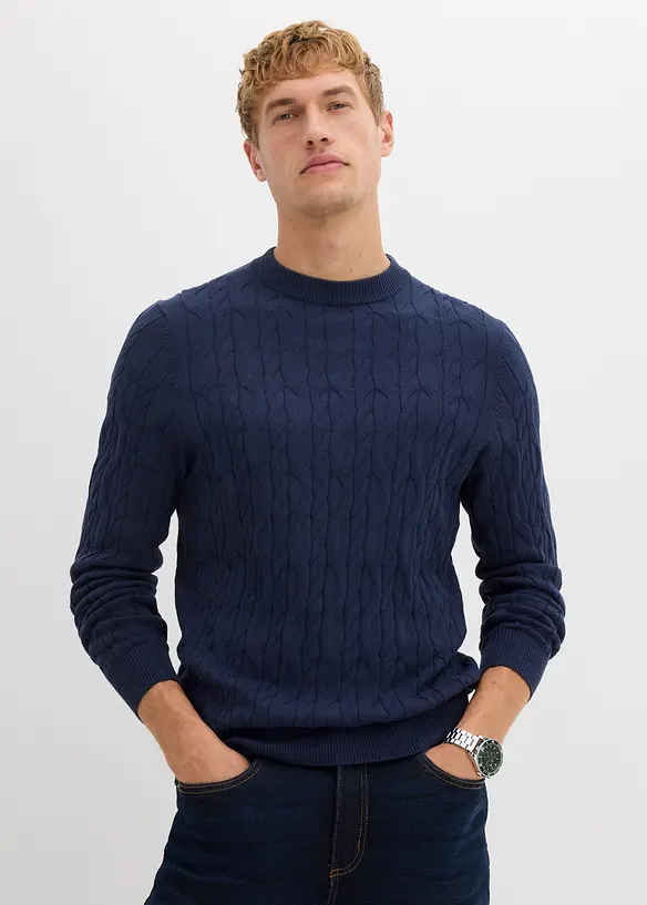 Maglione a trecce in puro cotone biologico, bonprix