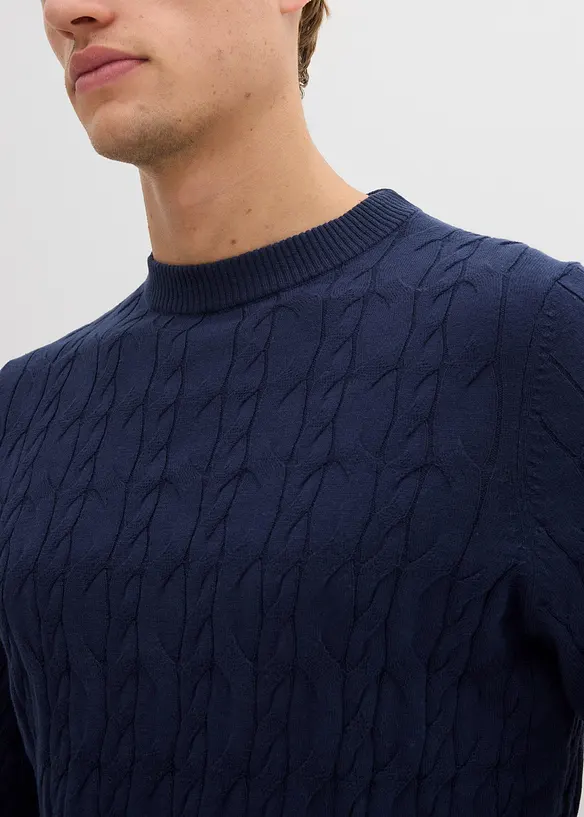 Maglione a trecce in puro cotone biologico, bonprix