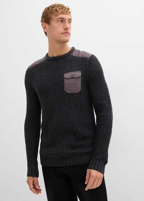 Maglione in filato grosso con tasca a patta, bonprix