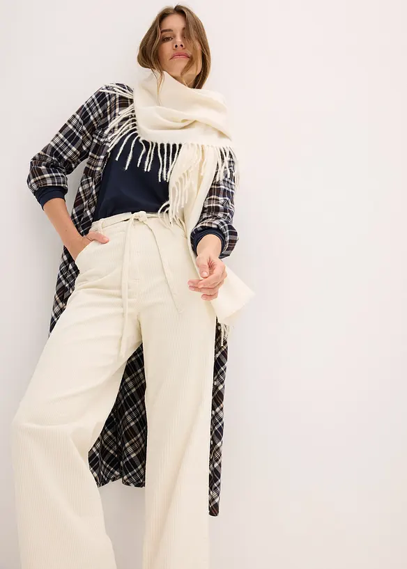 Pantaloni larghi di velluto a coste con cintura da annodare, bonprix