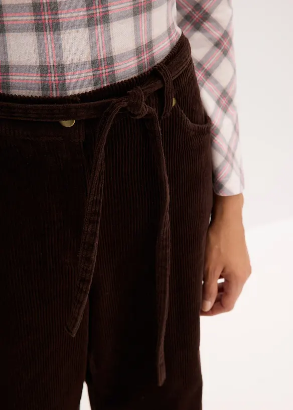 Pantaloni larghi di velluto a coste con cintura da annodare, bonprix