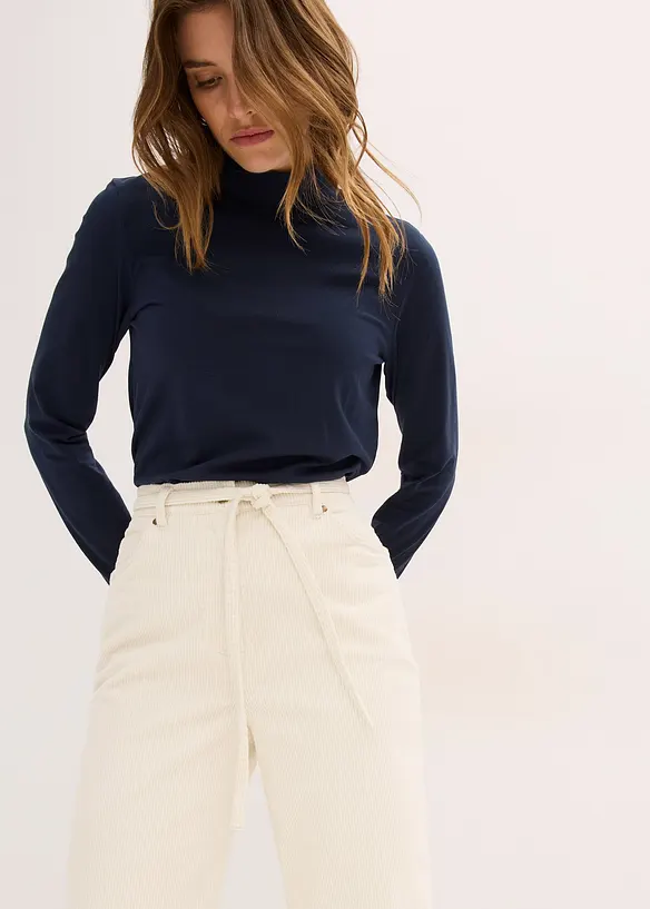 Pantaloni larghi di velluto a coste con cintura da annodare, bonprix