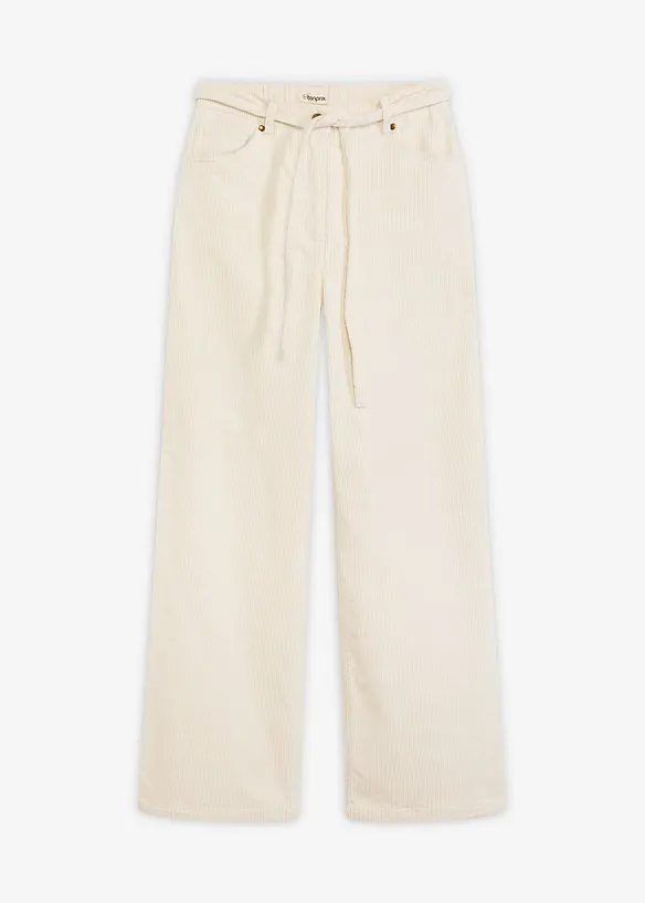 Pantaloni larghi di velluto a coste con cintura da annodare, bonprix