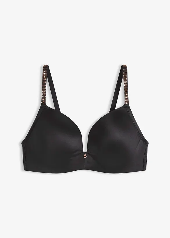 Reggiseno senza ferretto con coppe preformate e spalline glitterate, bonprix