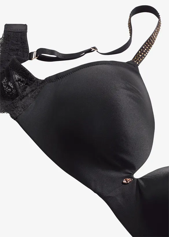 Reggiseno senza ferretto con coppe preformate e spalline glitterate, bonprix