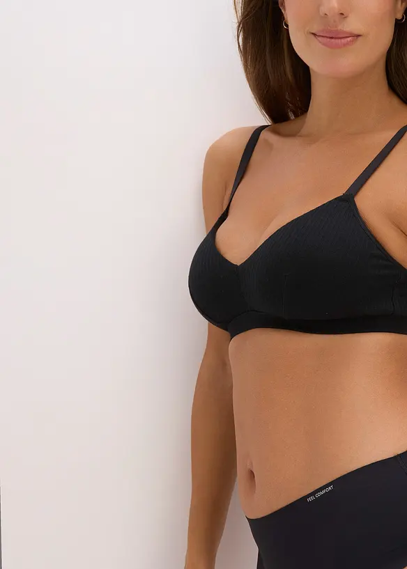 Bralette imbottita senza ferretto in cotone biologico a coste, bonprix
