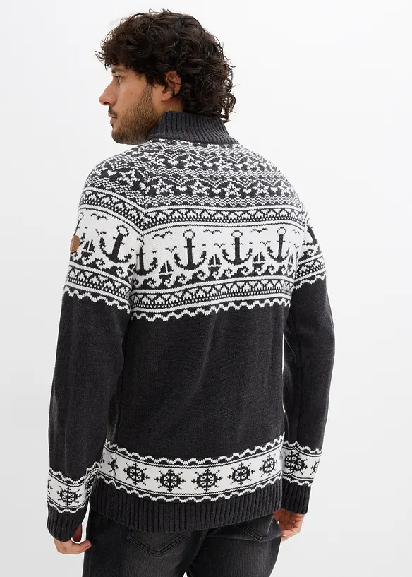 Maglione norvegese con collo e zip, bonprix