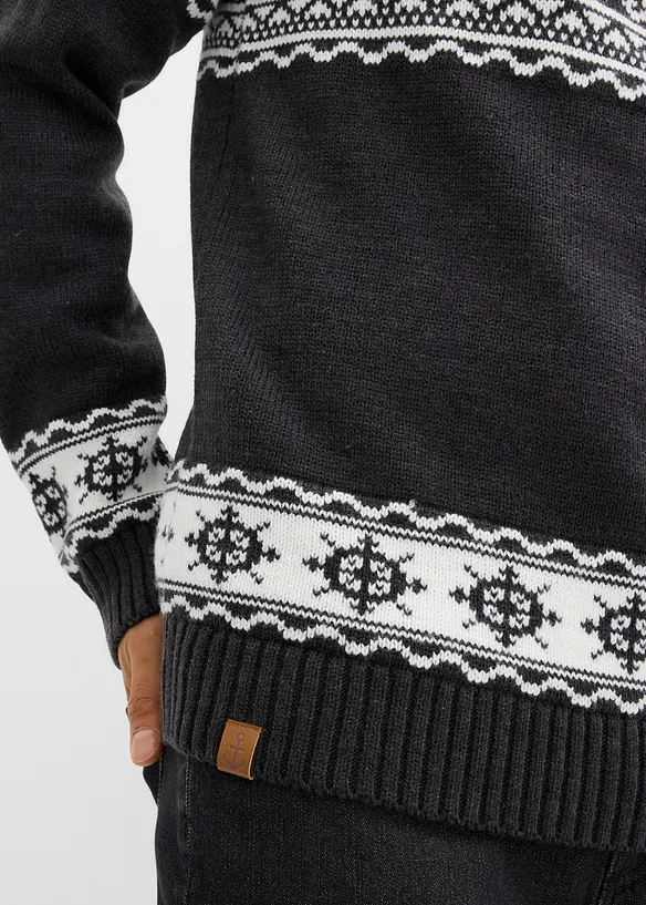 Maglione norvegese con collo e zip, bonprix