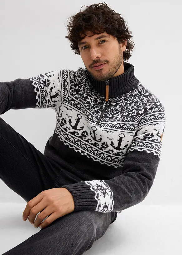 Maglione norvegese con collo e zip, bonprix