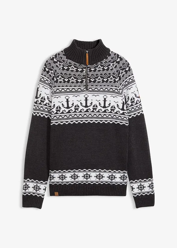 Maglione norvegese con collo e zip, bonprix