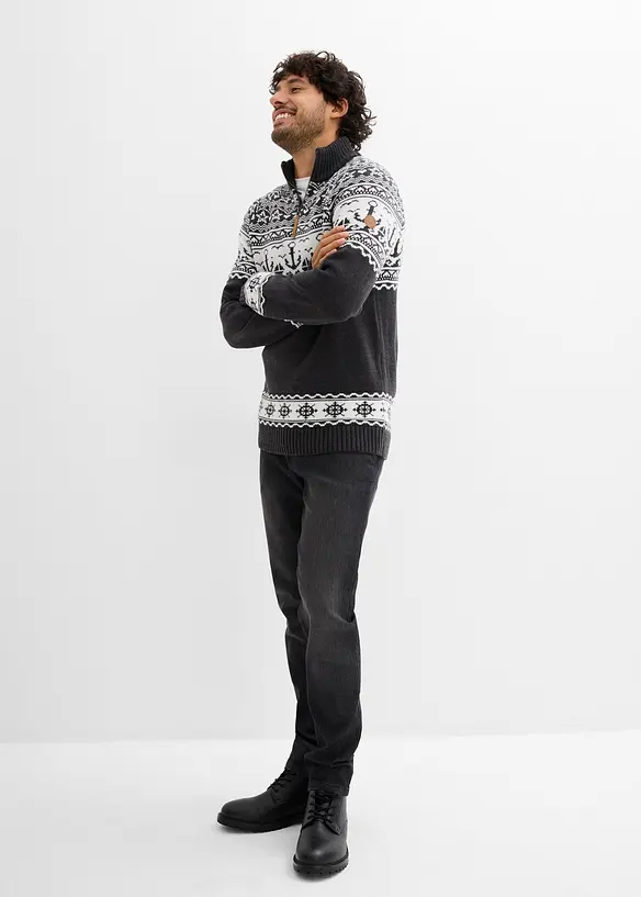 Maglione norvegese con collo e zip, bonprix