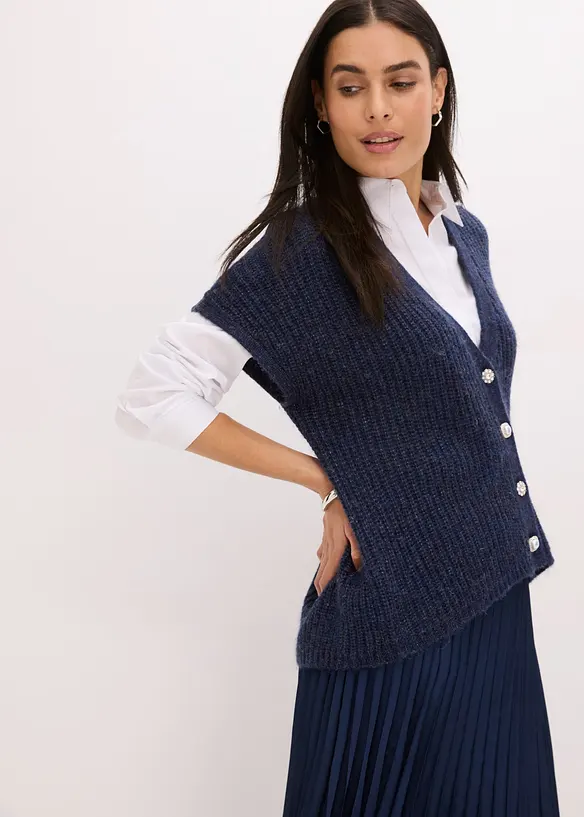 Gilet in maglia con bottoni decorativi e percentuale di lana, bonprix