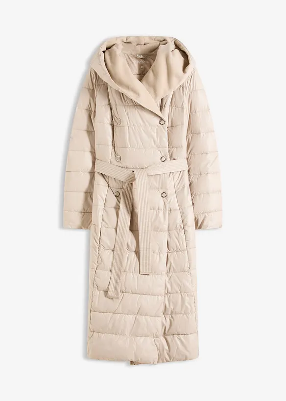 Cappotto trapuntato con inserto in simil lana e cintura da annodare, bonprix