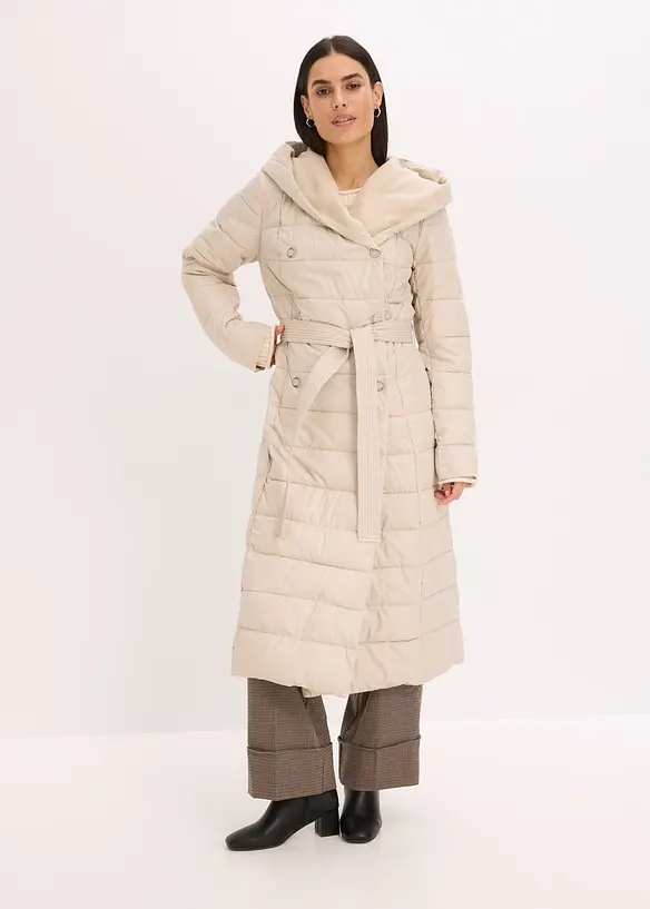 Cappotto trapuntato con inserto in simil lana e cintura da annodare, bonprix