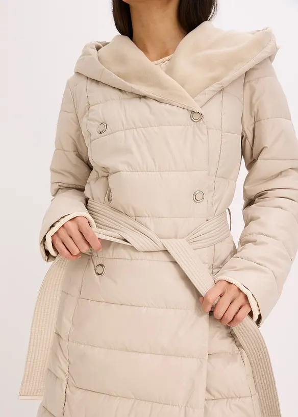 Cappotto trapuntato con inserto in simil lana e cintura da annodare, bonprix