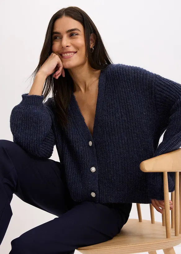 Cardigan oversize con filato glitterato e percentuale di lana, bonprix