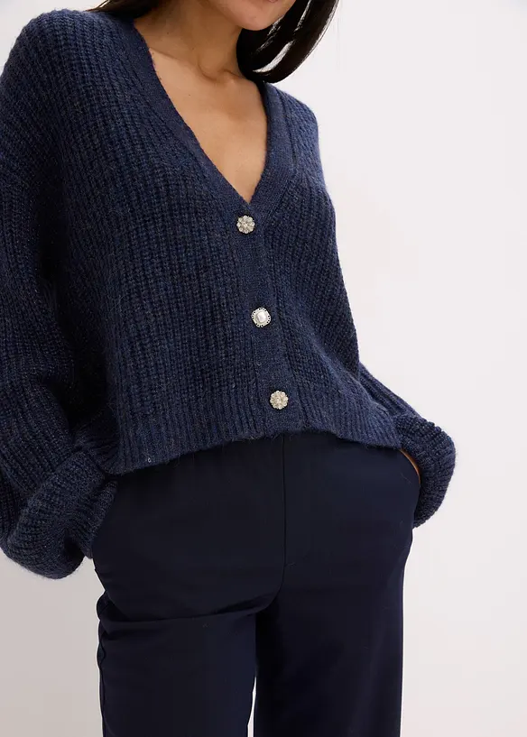 Cardigan oversize con filato glitterato e percentuale di lana, bonprix