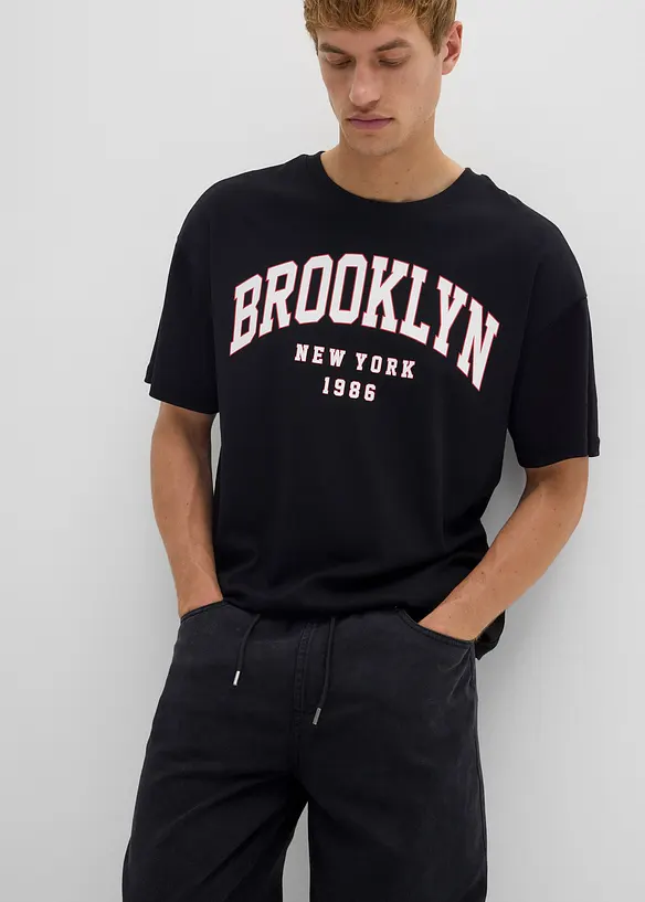 Pantaloni svasati con elastico in vita in twill di puro cotone, relaxed fit, bonprix